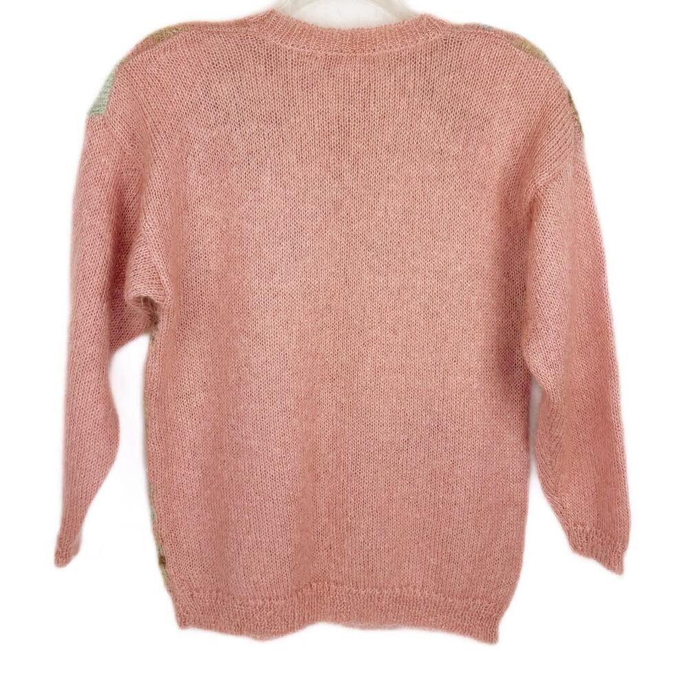 VTG Melbourne Elements Pink Floral Fuzzy Knit‎ Mohair Wool Sweater Women's Large - Picture 3 of 8